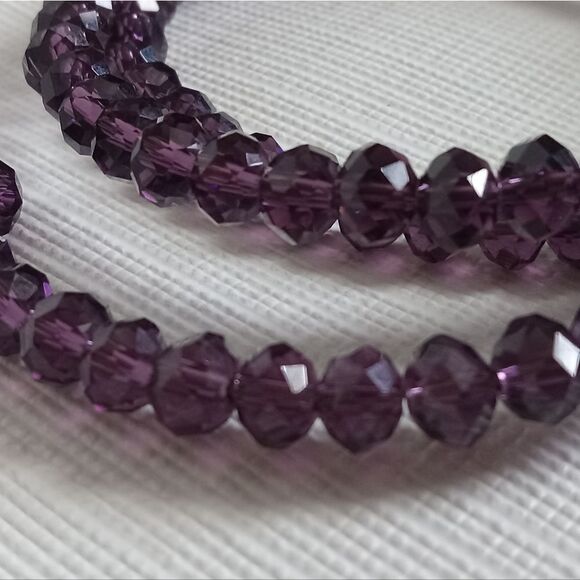 Shiny Purple Transparent Faceted Beaded Memory Wire Circle Choker Style Necklace - Picture 8 of 8